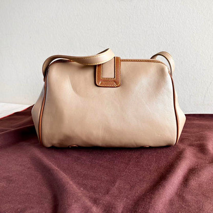 CELINE Shoulder Bag Purse Leather Beige Authentic