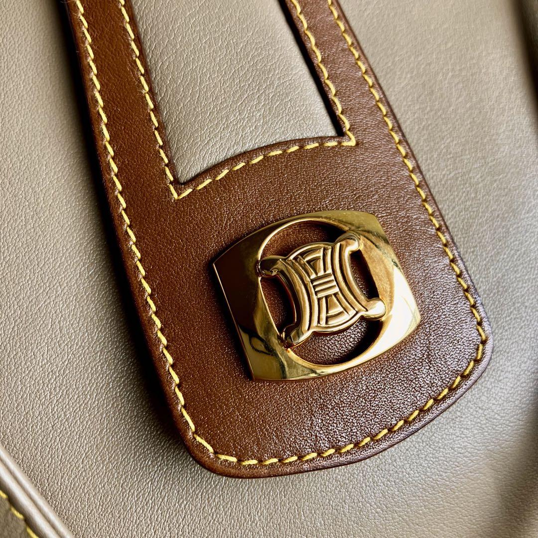 CELINE Shoulder Bag Purse Leather Beige Authentic