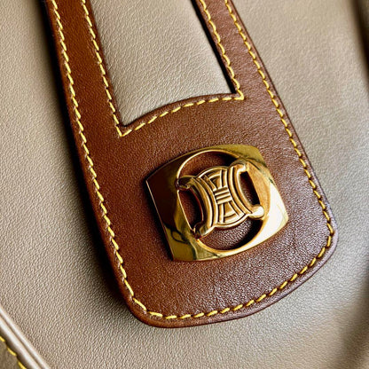 CELINE Shoulder Bag Purse Leather Beige Authentic