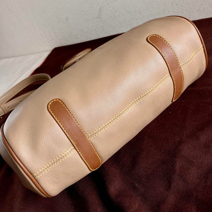 CELINE Shoulder Bag Purse Leather Beige Authentic
