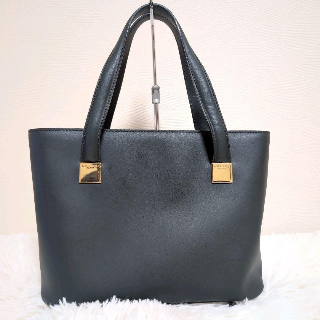 CELINE Hand Bag Tote Purse Leather Dark Green Authentic