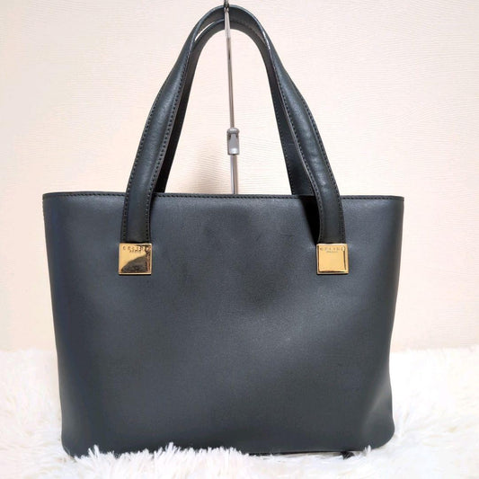 CELINE Hand Bag Tote Purse Leather Dark Green Authentic