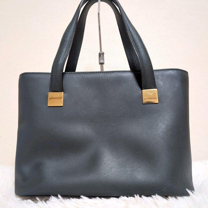 CELINE Hand Bag Tote Purse Leather Dark Green Authentic