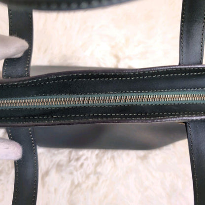CELINE Hand Bag Tote Purse Leather Dark Green Authentic