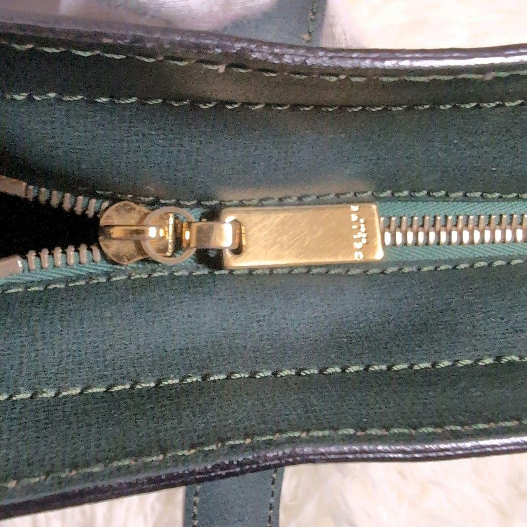 CELINE Hand Bag Tote Purse Leather Dark Green Authentic