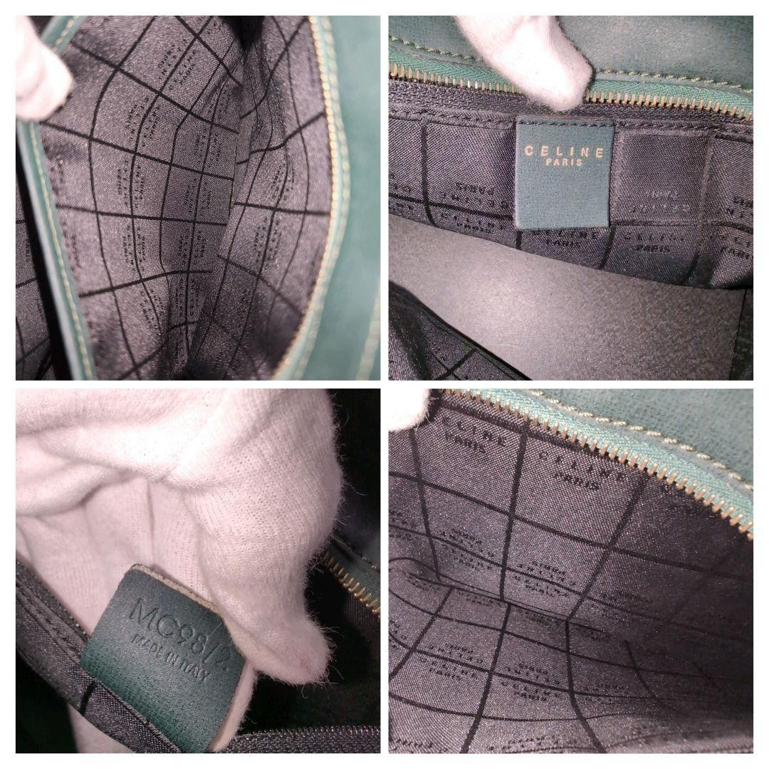 CELINE Hand Bag Tote Purse Leather Dark Green Authentic