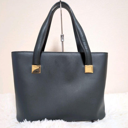 CELINE Hand Bag Tote Purse Leather Dark Green Authentic