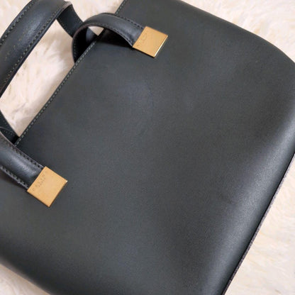 CELINE Hand Bag Tote Purse Leather Dark Green Authentic