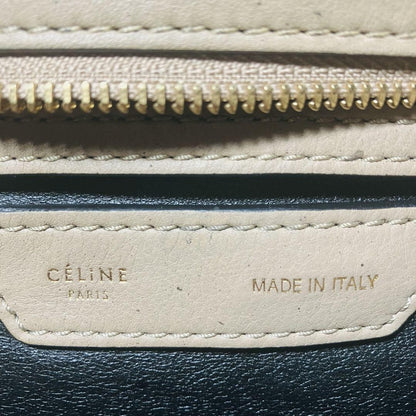 CELINE Hand Shoulder Bag Tote Purse 2way Trapeze Leather Beige Authentic