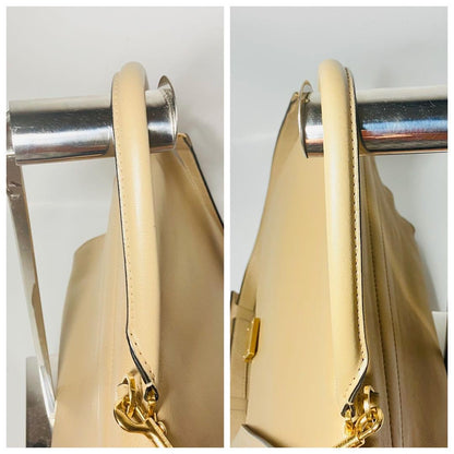 CELINE Hand Shoulder Bag Tote Purse 2way Trapeze Leather Beige Authentic