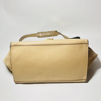 CELINE Hand Shoulder Bag Tote Purse 2way Trapeze Leather Beige Authentic