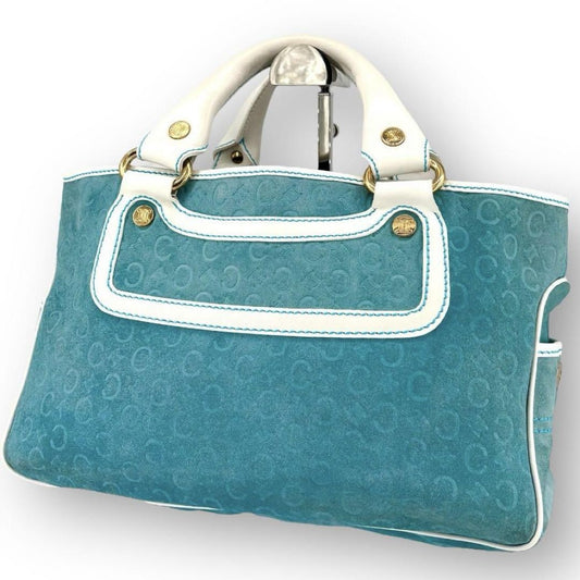 CELINE Hand Bag Tote Purse Boogie C Macadam Suede Blue Authentic