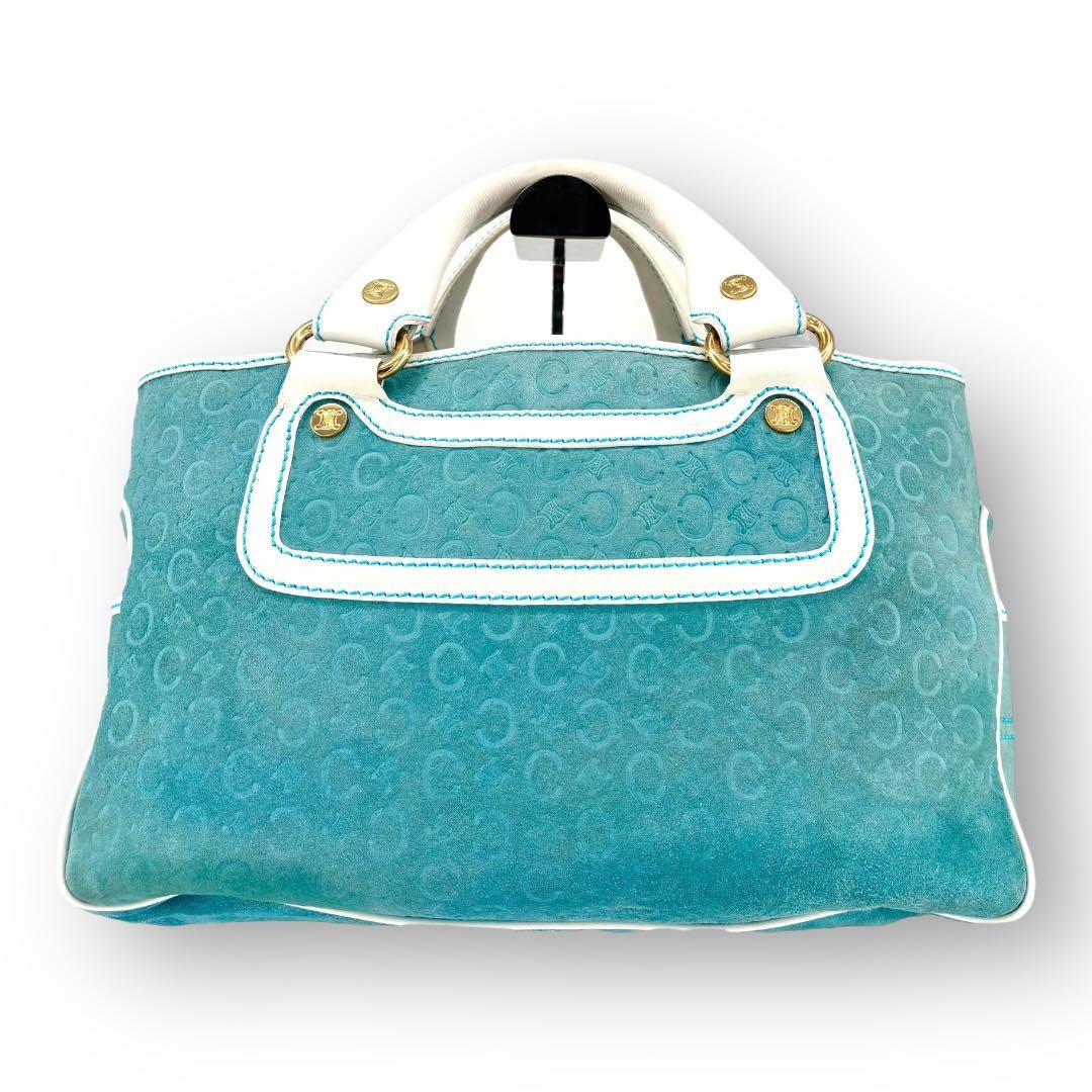 CELINE Hand Bag Tote Purse Boogie C Macadam Suede Blue Authentic