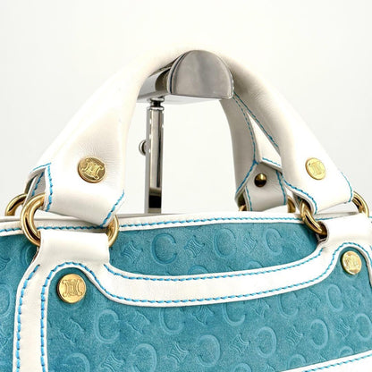 CELINE Hand Bag Tote Purse Boogie C Macadam Suede Blue Authentic