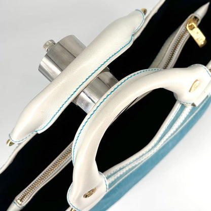 CELINE Hand Bag Tote Purse Boogie C Macadam Suede Blue Authentic