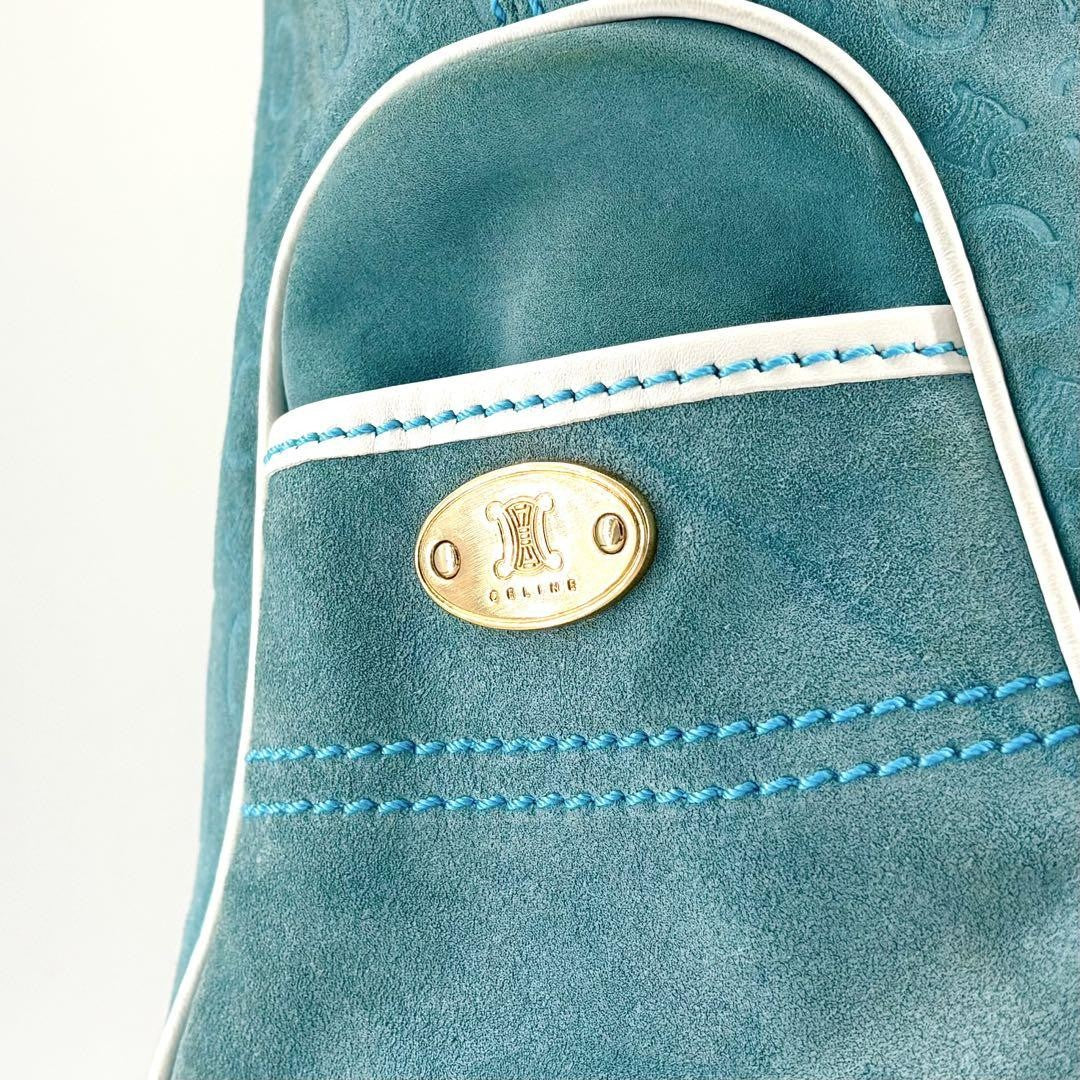 CELINE Hand Bag Tote Purse Boogie C Macadam Suede Blue Authentic