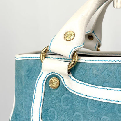 CELINE Hand Bag Tote Purse Boogie C Macadam Suede Blue Authentic