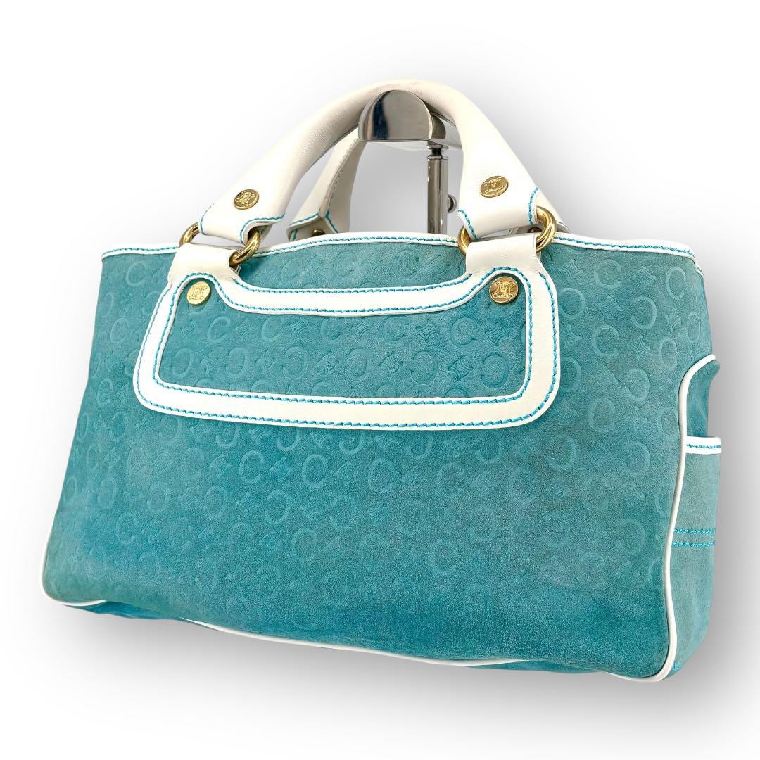 CELINE Hand Bag Tote Purse Boogie C Macadam Suede Blue Authentic