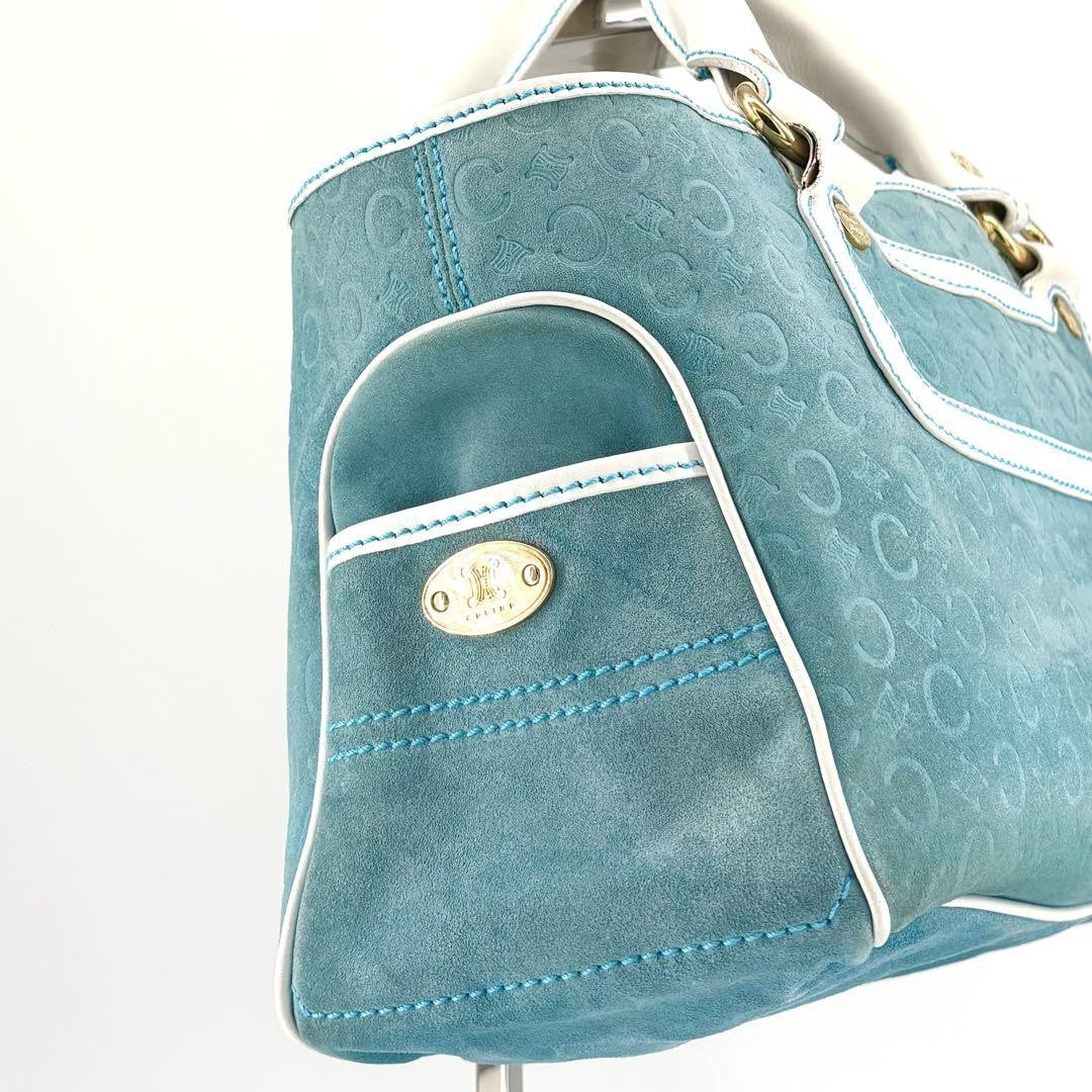 CELINE Hand Bag Tote Purse Boogie C Macadam Suede Blue Authentic