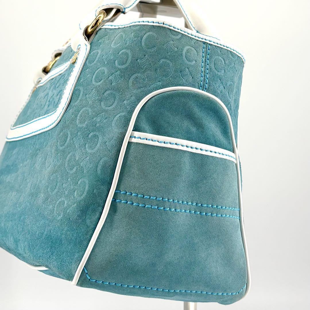 CELINE Hand Bag Tote Purse Boogie C Macadam Suede Blue Authentic
