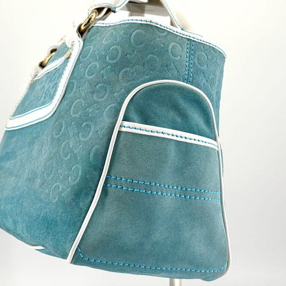 CELINE Hand Bag Tote Purse Boogie C Macadam Suede Blue Authentic