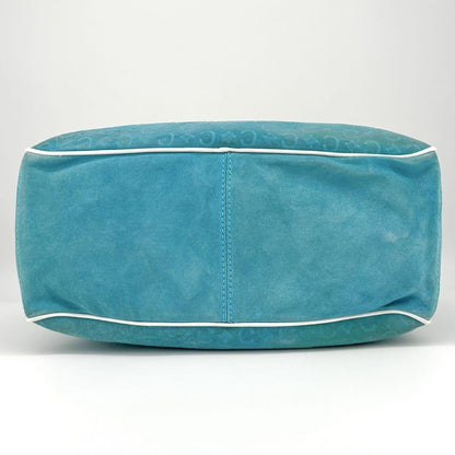 CELINE Hand Bag Tote Purse Boogie C Macadam Suede Blue Authentic