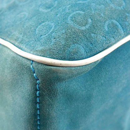 CELINE Hand Bag Tote Purse Boogie C Macadam Suede Blue Authentic