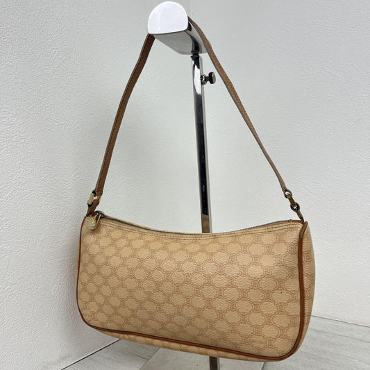 CELINE Accessory Pouch Hand Bag Tote Purse Macadam PVC Leather Beige Authentic