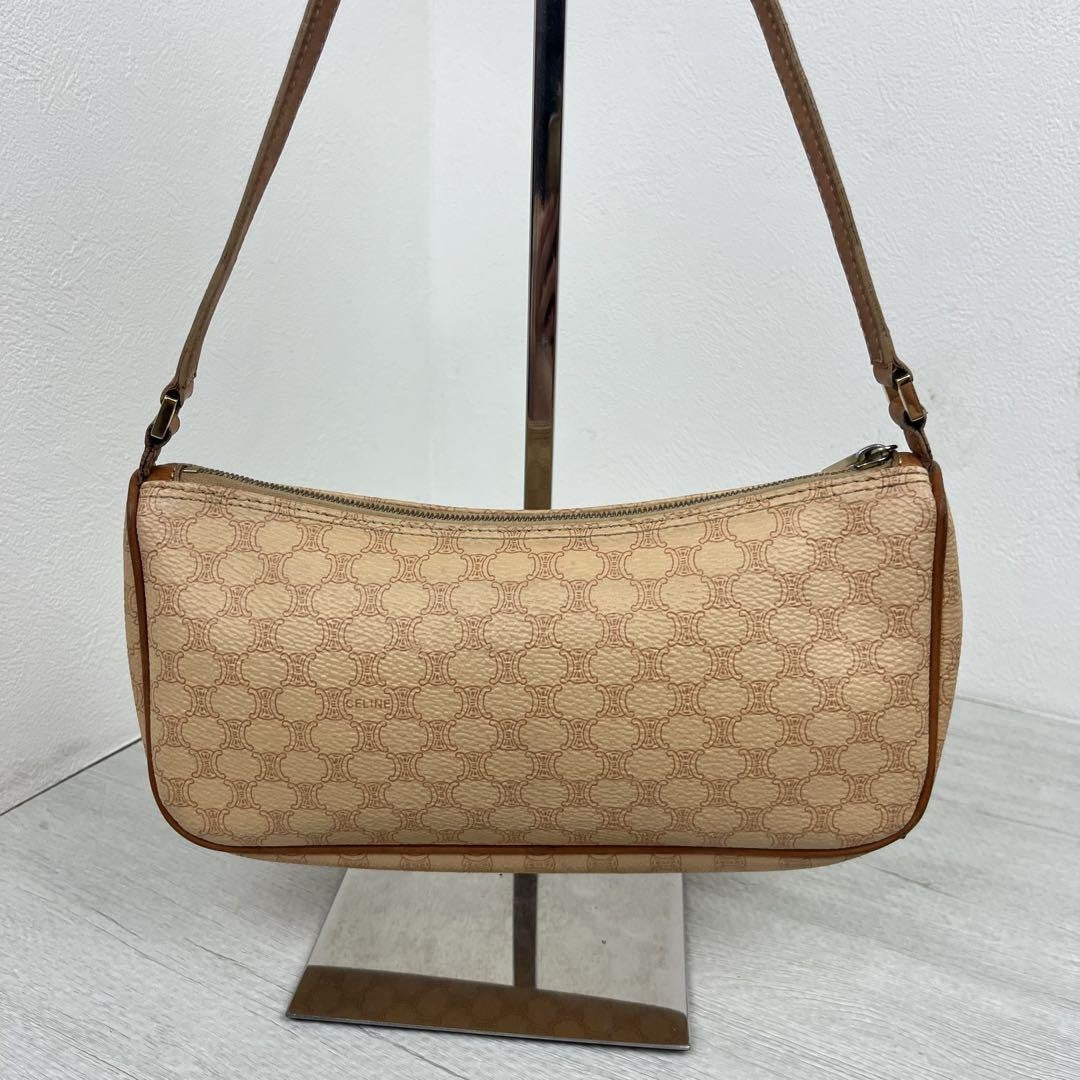 CELINE Accessory Pouch Hand Bag Tote Purse Macadam PVC Leather Beige Authentic