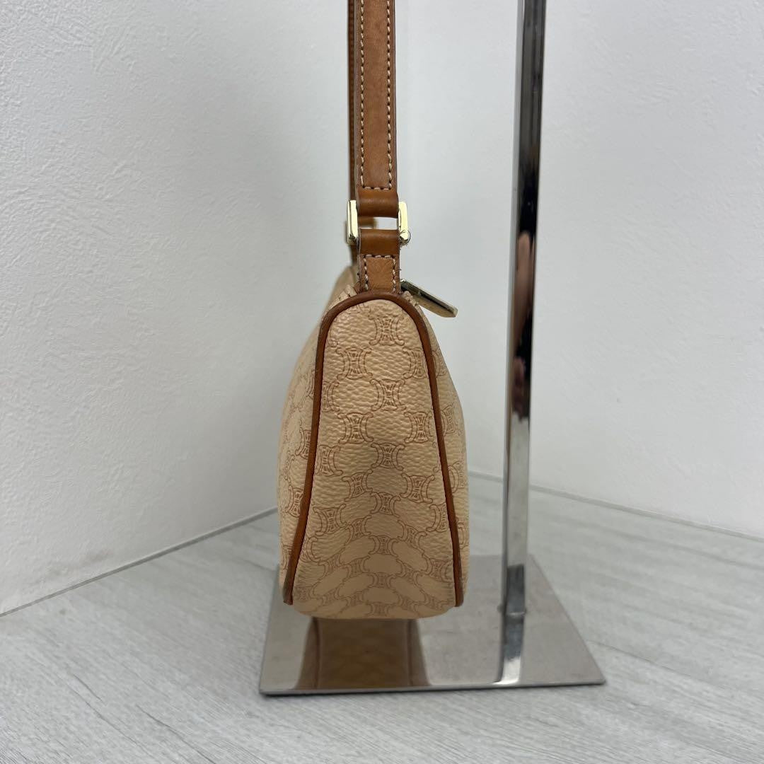 CELINE Accessory Pouch Hand Bag Tote Purse Macadam PVC Leather Beige Authentic