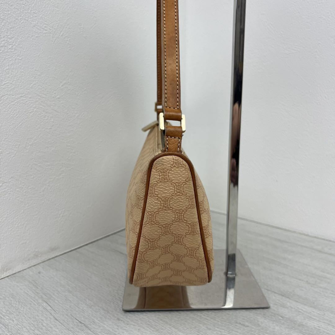 CELINE Accessory Pouch Hand Bag Tote Purse Macadam PVC Leather Beige Authentic