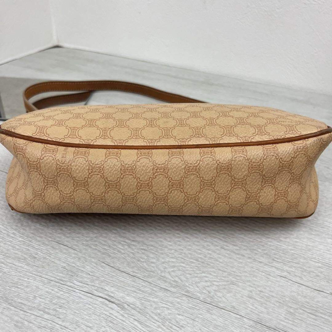 CELINE Accessory Pouch Hand Bag Tote Purse Macadam PVC Leather Beige Authentic