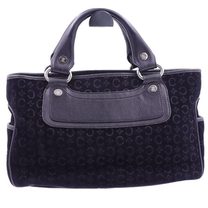 CELINE Hand Bag Tote Purse Boogie C Macadam Suede Leather Black Authentic