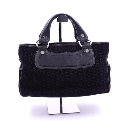 CELINE Hand Bag Tote Purse Boogie C Macadam Suede Leather Black Authentic