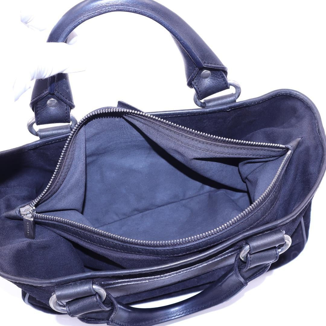 CELINE Hand Bag Tote Purse Boogie C Macadam Suede Leather Black Authentic