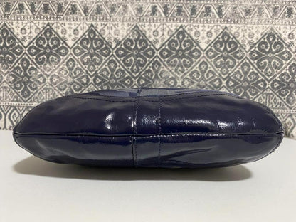 COACH Shoulder Bag Purse Signature Canvas Patent Leather Navy Authentic