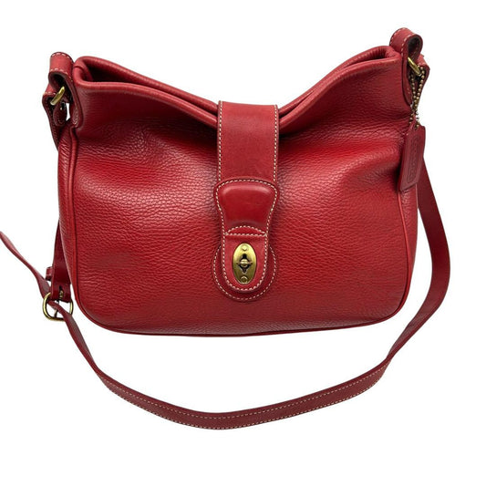 COACH Shoulder Bag Purse Turn Lock OLD Leather Red Authentic