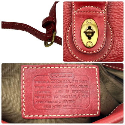 COACH Shoulder Bag Purse Turn Lock OLD Leather Red Authentic