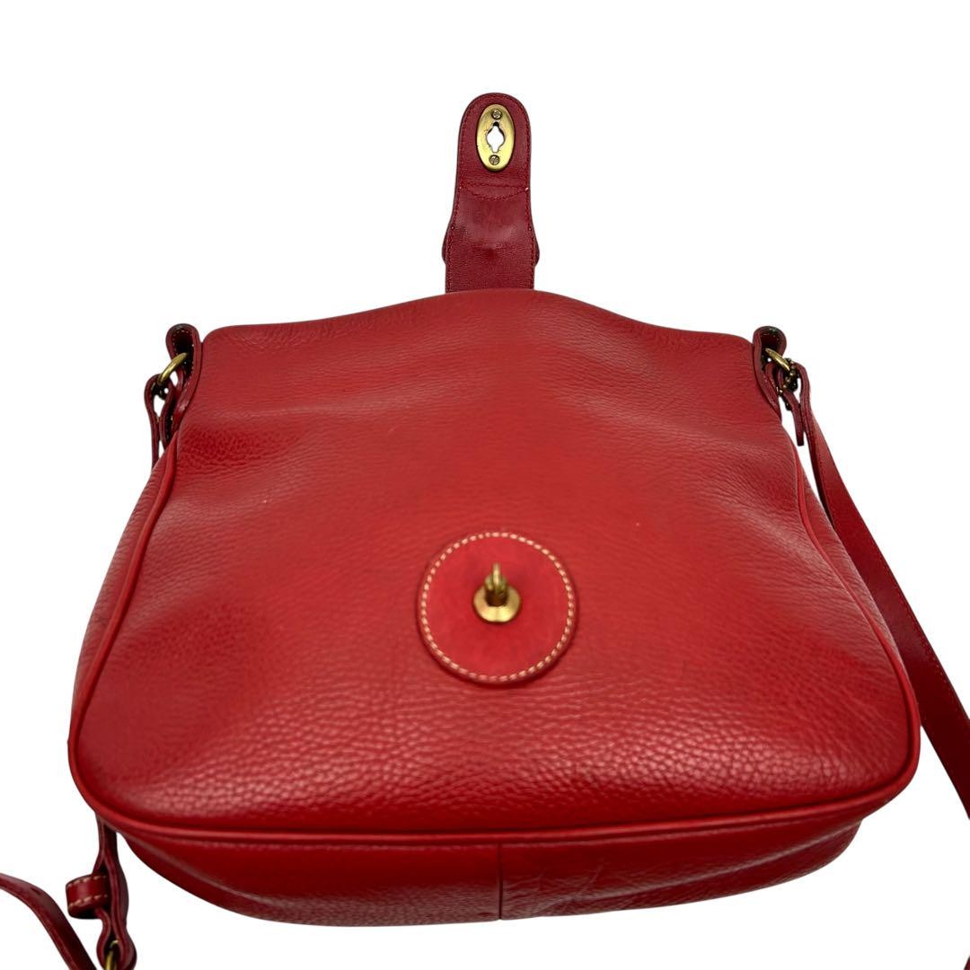 COACH Shoulder Bag Purse Turn Lock OLD Leather Red Authentic