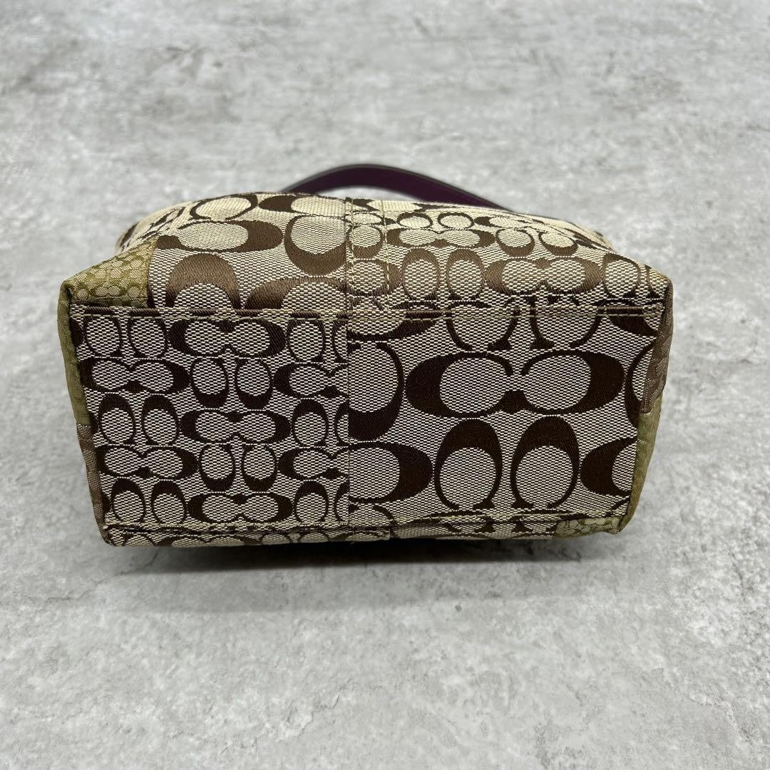COACH Accessory Pouch Hand Bag Tote Purse Signature Canvas Leather Brown Auth