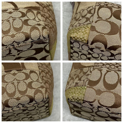 COACH Accessory Pouch Hand Bag Tote Purse Signature Canvas Leather Brown Auth