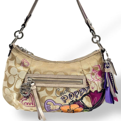 COACH Shoulder Bag Purse Signature Canvas Beige Authentic
