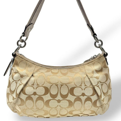 COACH Shoulder Bag Purse Signature Canvas Beige Authentic