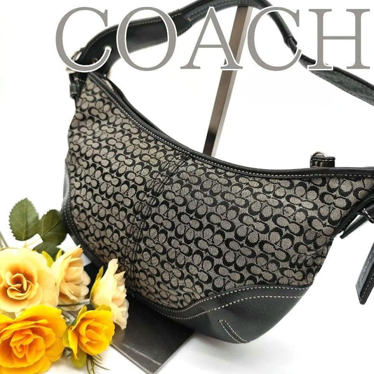 COACH Hand Shoulder Bag Tote Purse 6351 Signature Leather Black Authentic