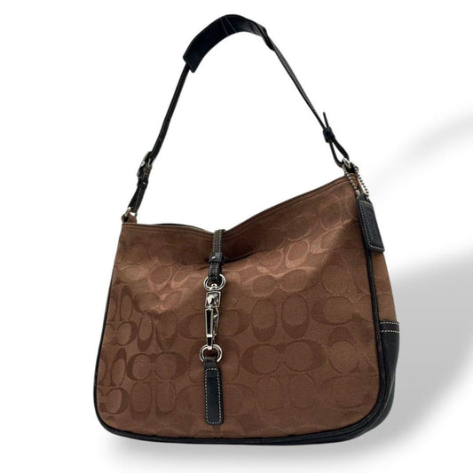 COACH Shoulder Bag Purse Signature Canvas Leather Brown Black Authentic