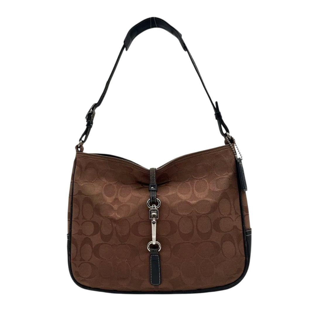 COACH Shoulder Bag Purse Signature Canvas Leather Brown Black Authentic