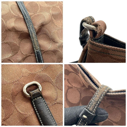 COACH Shoulder Bag Purse Signature Canvas Leather Brown Black Authentic