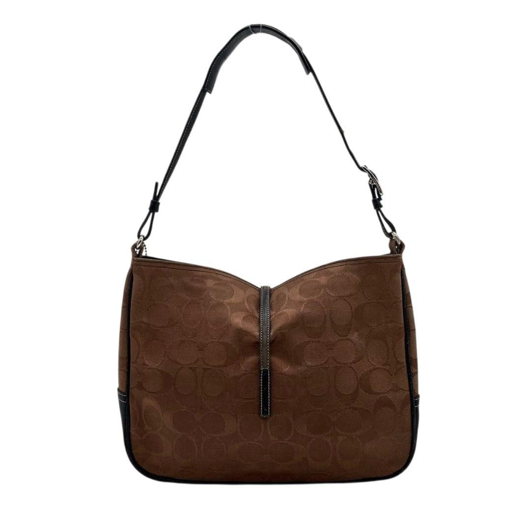 COACH Shoulder Bag Purse Signature Canvas Leather Brown Black Authentic