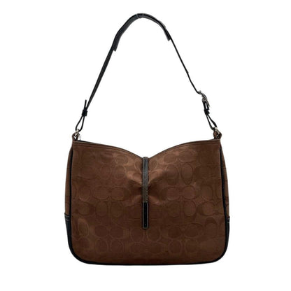 COACH Shoulder Bag Purse Signature Canvas Leather Brown Black Authentic