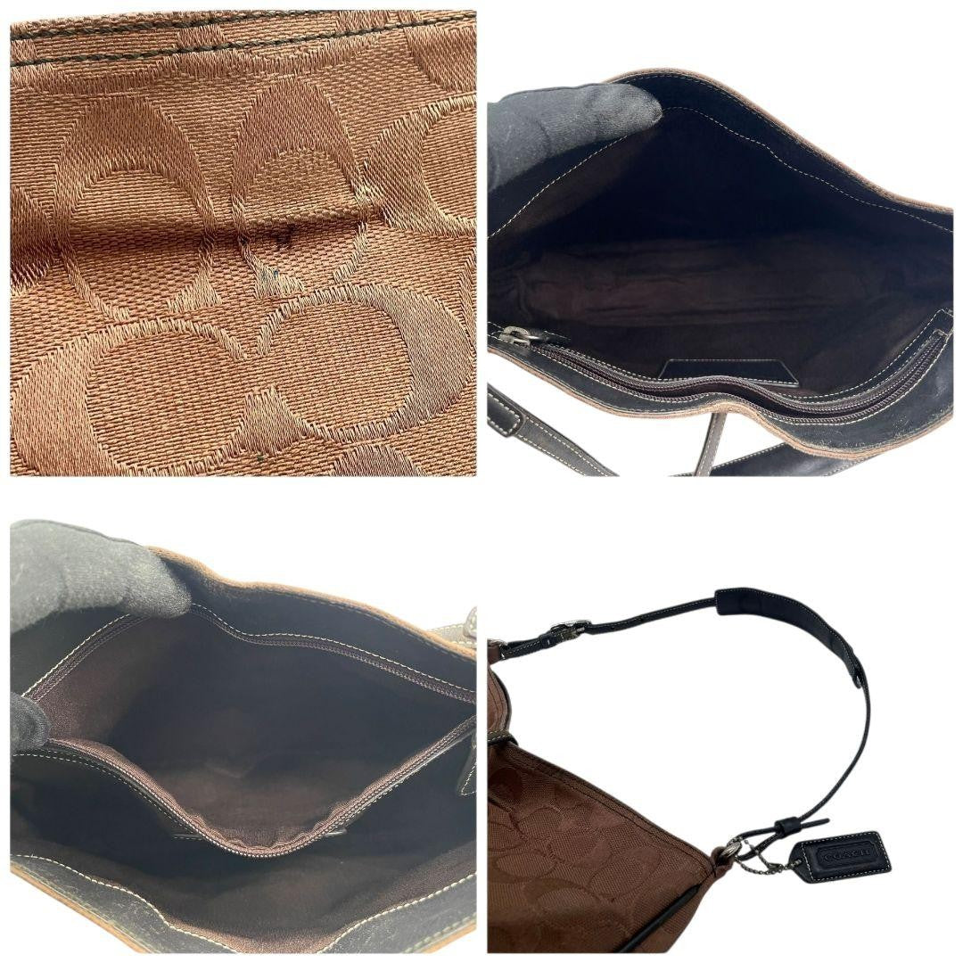 COACH Shoulder Bag Purse Signature Canvas Leather Brown Black Authentic